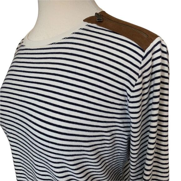 Lauren Ralph Lauren Black & White Stripe Long Sleeved Top Suede Patch’s size XL - Picture 3 of 6